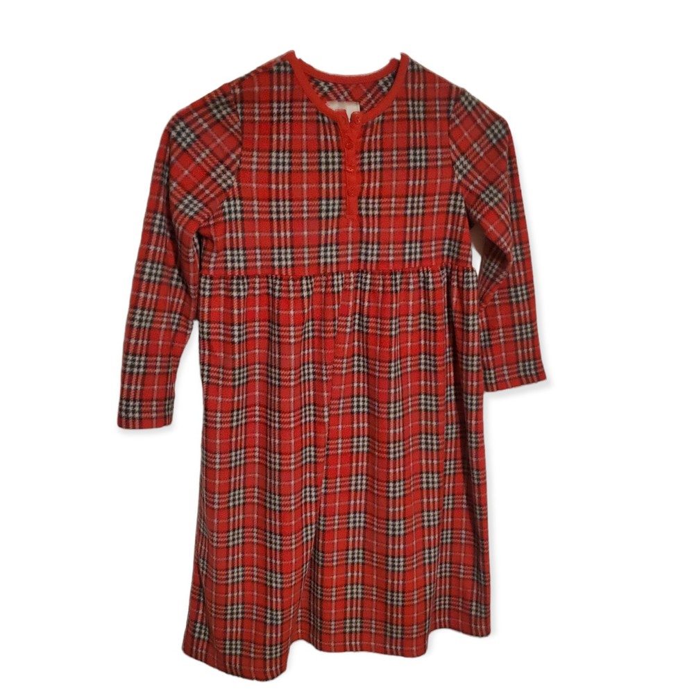Karen Neuburger Nightgown Red Black White Plaid Soft Fleece Girls Size Medium